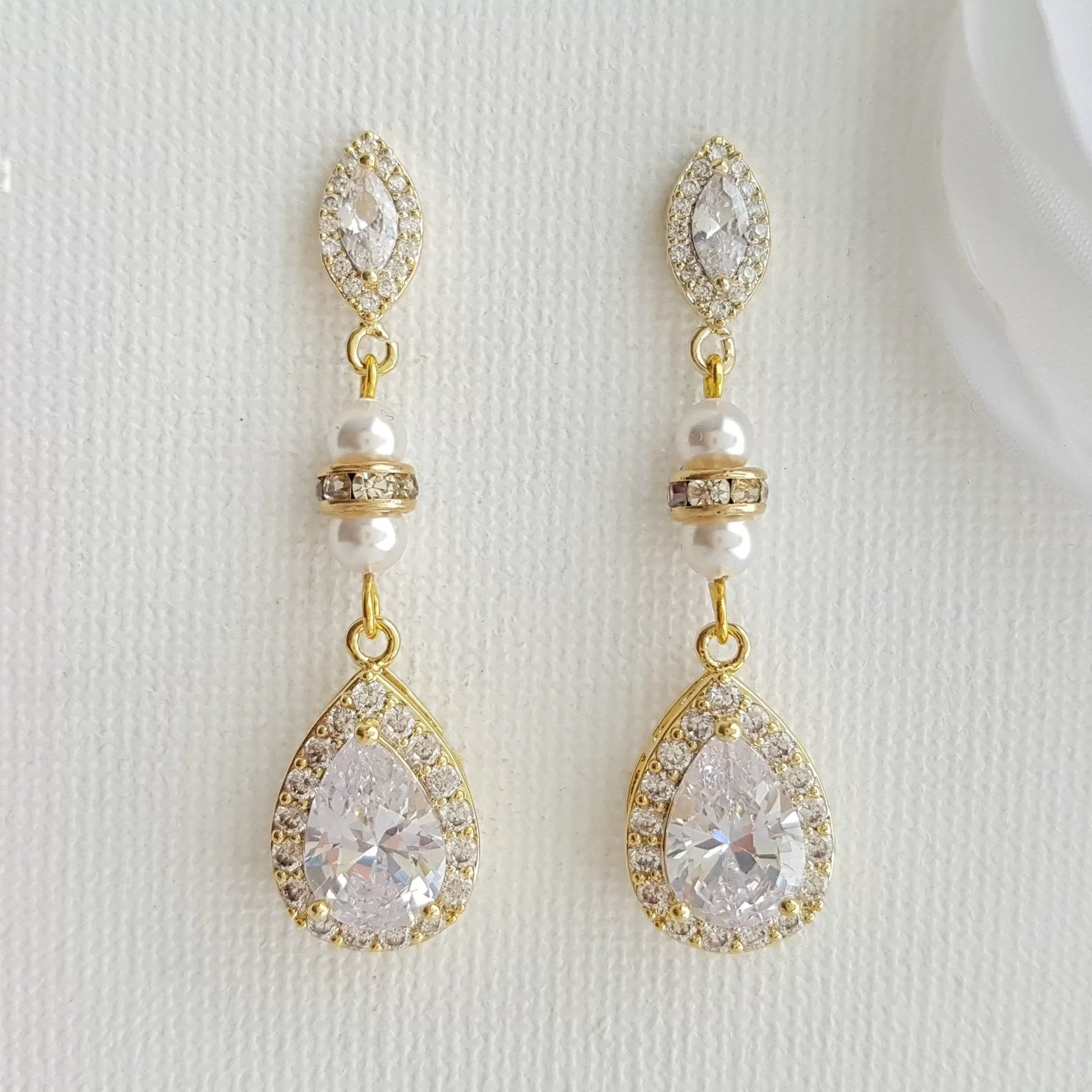 CZ & Pearl Wedding Drop Earrings for Brides-Ella