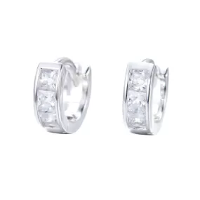 CZ Princess Channel Hoop Earrings Sterling Silver