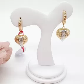 Dangling Two-Tone Heart Earrings