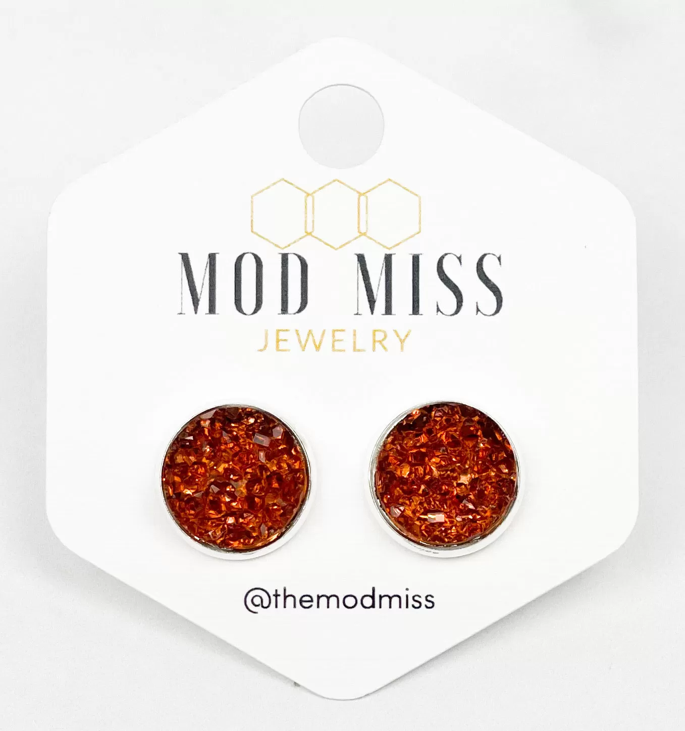 Druzy Stud Earring Burnt Orange