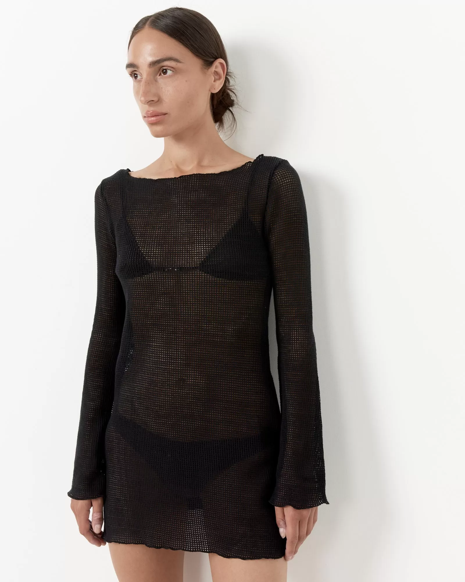 Elektra Grid Mesh Dress in Black