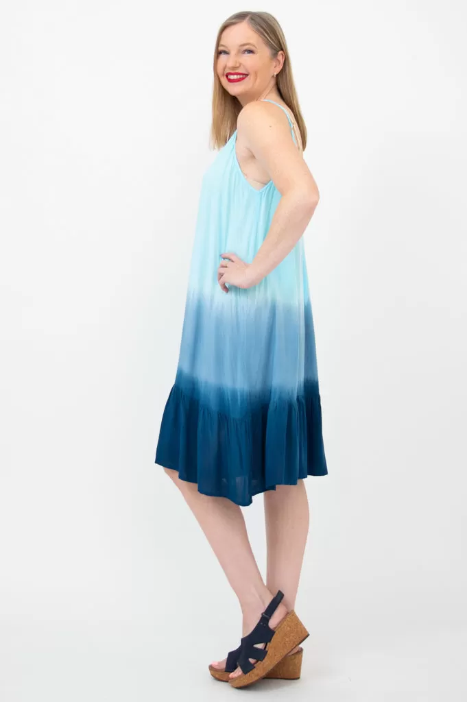 Ettie Dress, Turquoise Dip-Dye