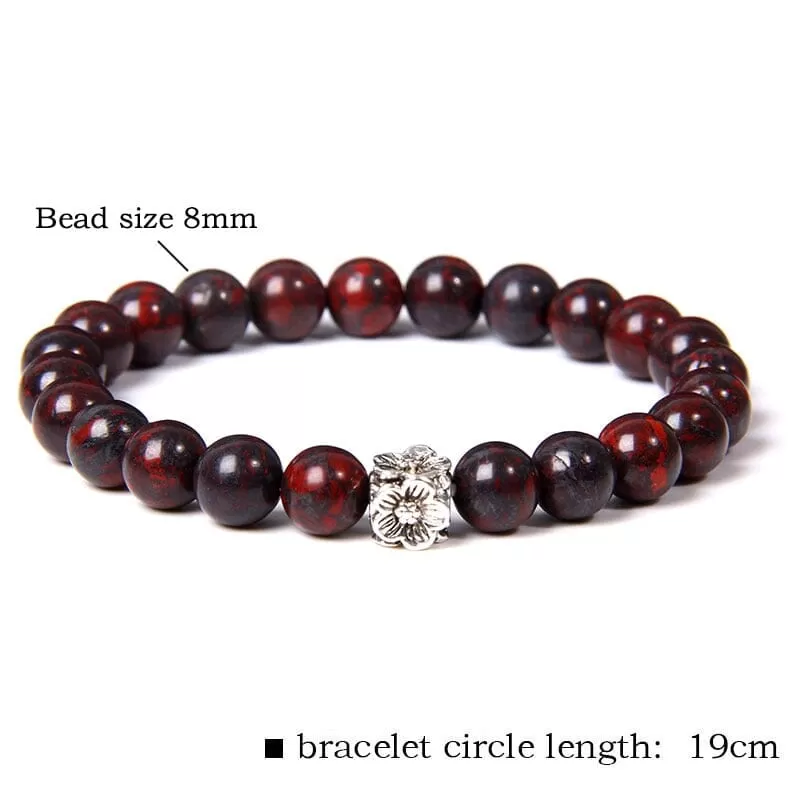 Flower Charm Bloodstone Beaded Bracelet