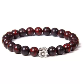 Flower Charm Bloodstone Beaded Bracelet