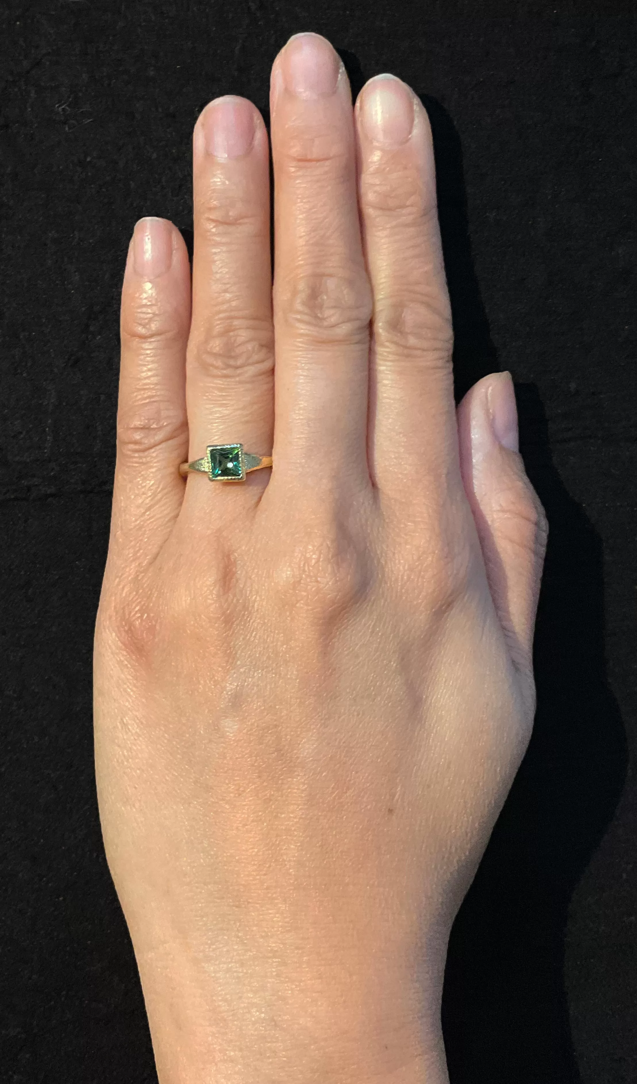 Forged Green Tourmaline Ring in 18k gold