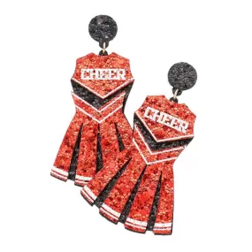 Game Day Cheer Message Glittered Cheerleading Uniform Dangle Earrings