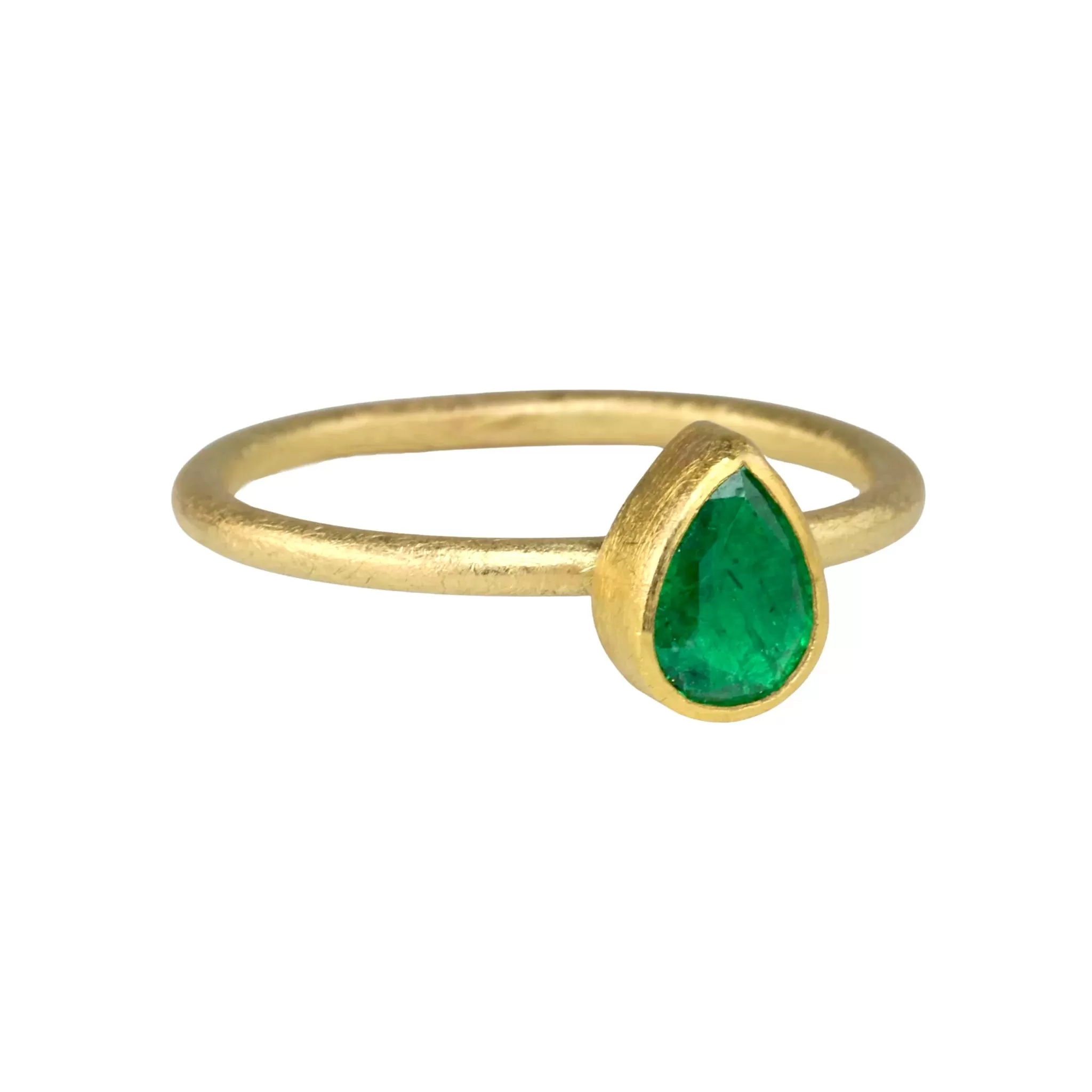 Gold Bezel-Set Teardrop Faceted Emerald Ring