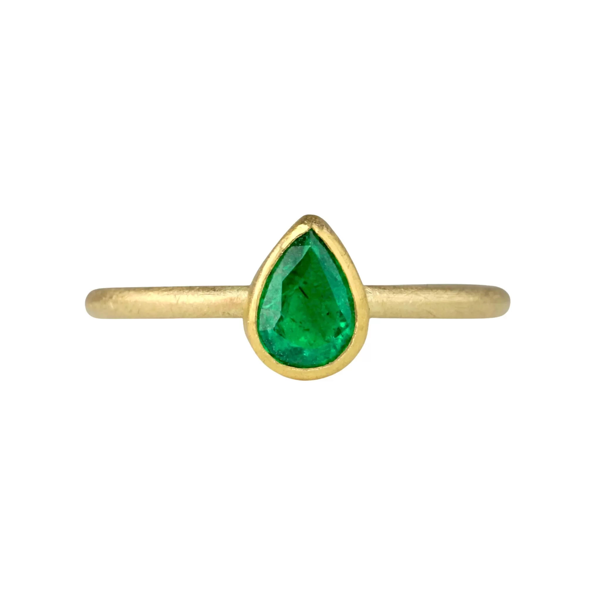 Gold Bezel-Set Teardrop Faceted Emerald Ring