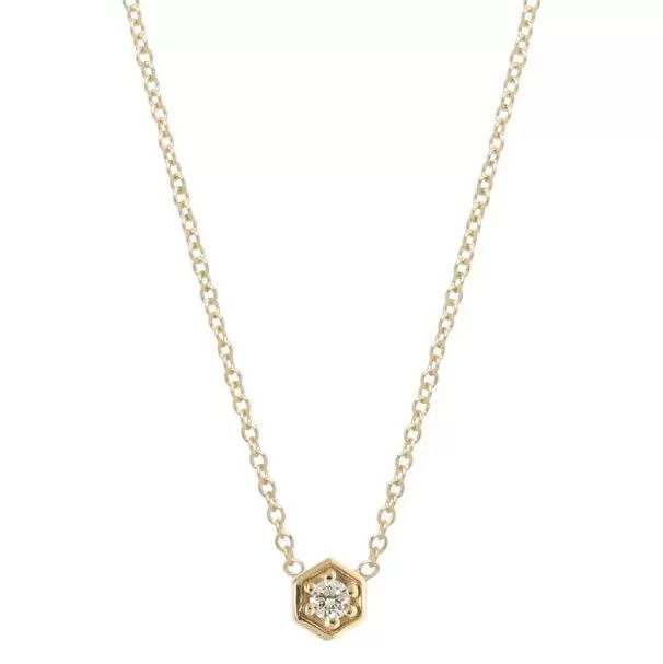 Gold Hexagonal Prong-Set Diamond Necklace