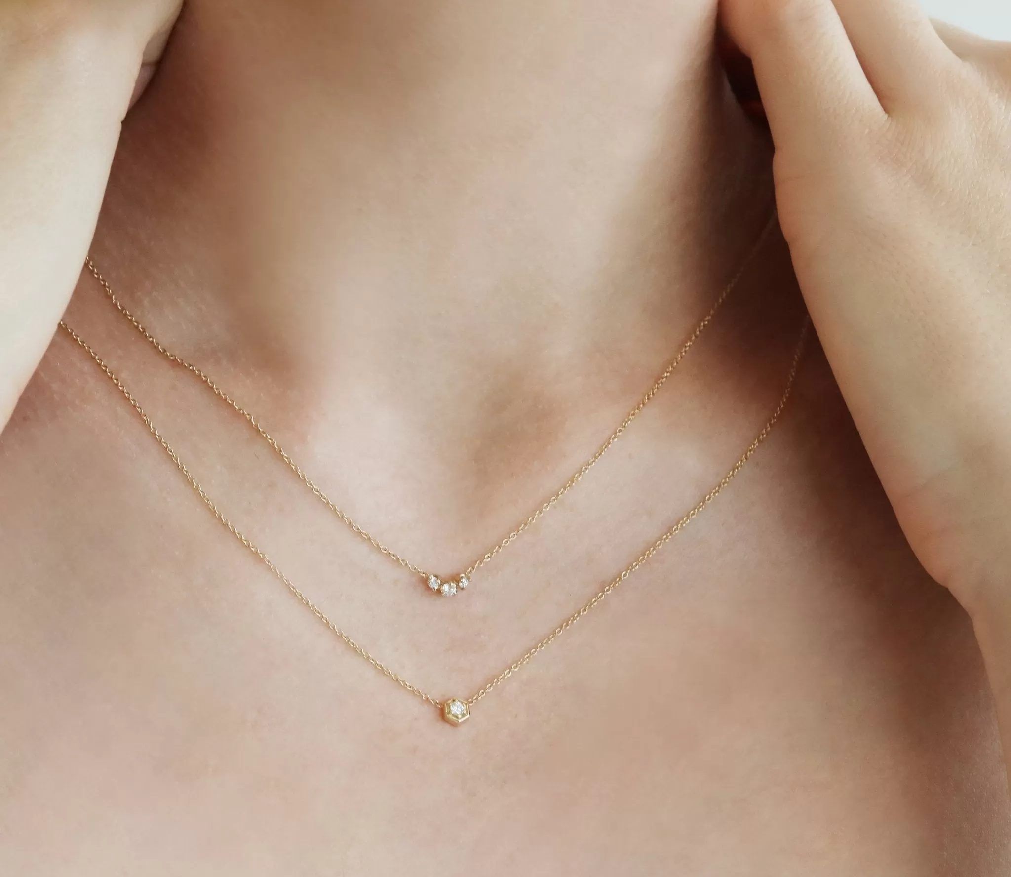 Gold Hexagonal Prong-Set Diamond Necklace