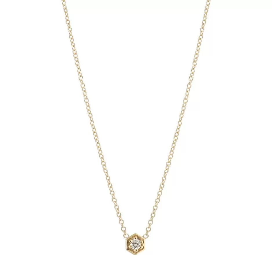 Gold Hexagonal Prong-Set Diamond Necklace