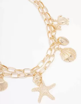 Gold Starfish & Turtle Layered Necklace