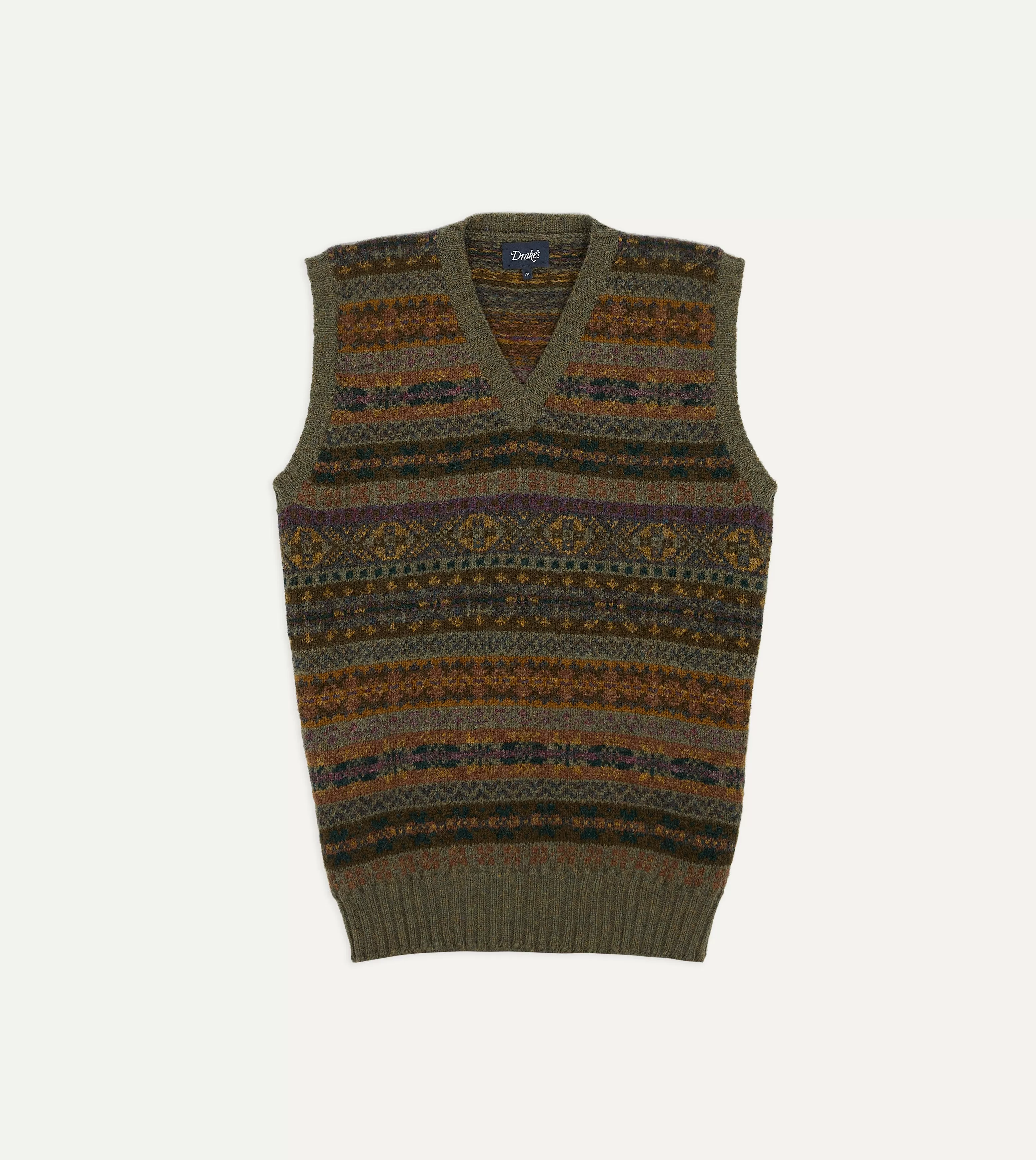 Green Fair Isle Lambswool Sleeveless V-Neck Jumper