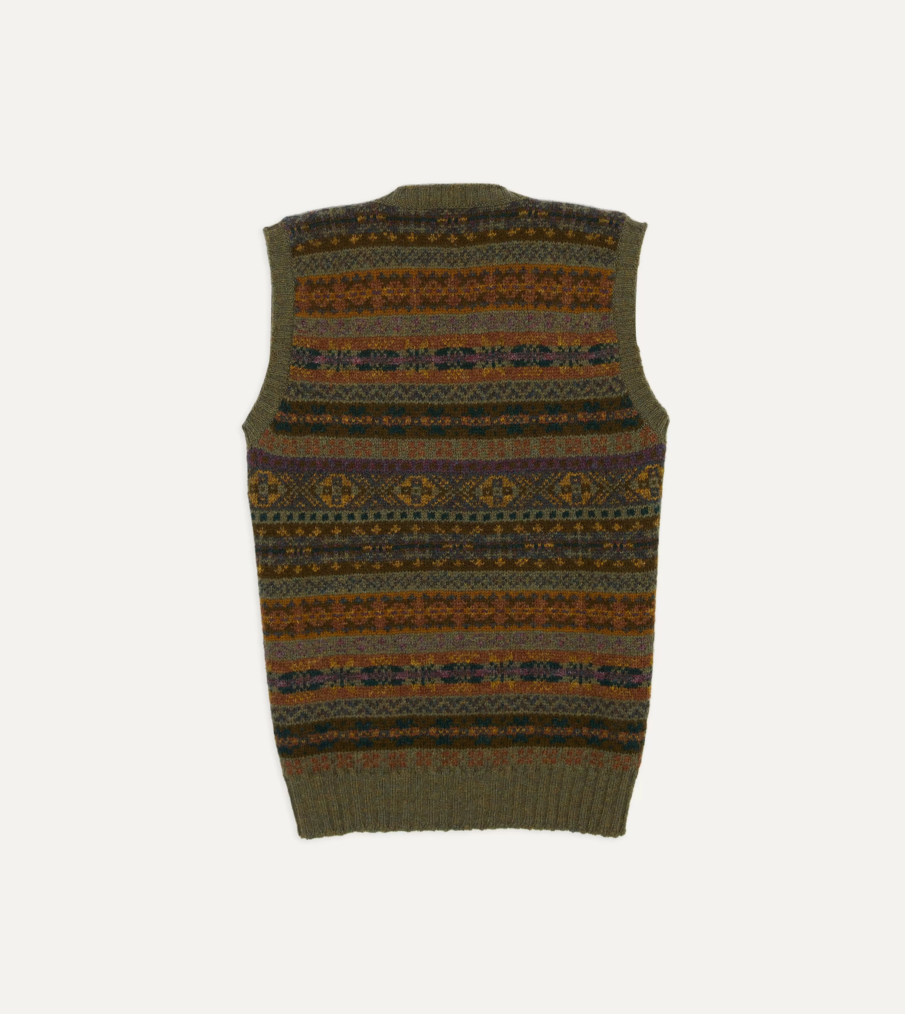 Green Fair Isle Lambswool Sleeveless V-Neck Jumper