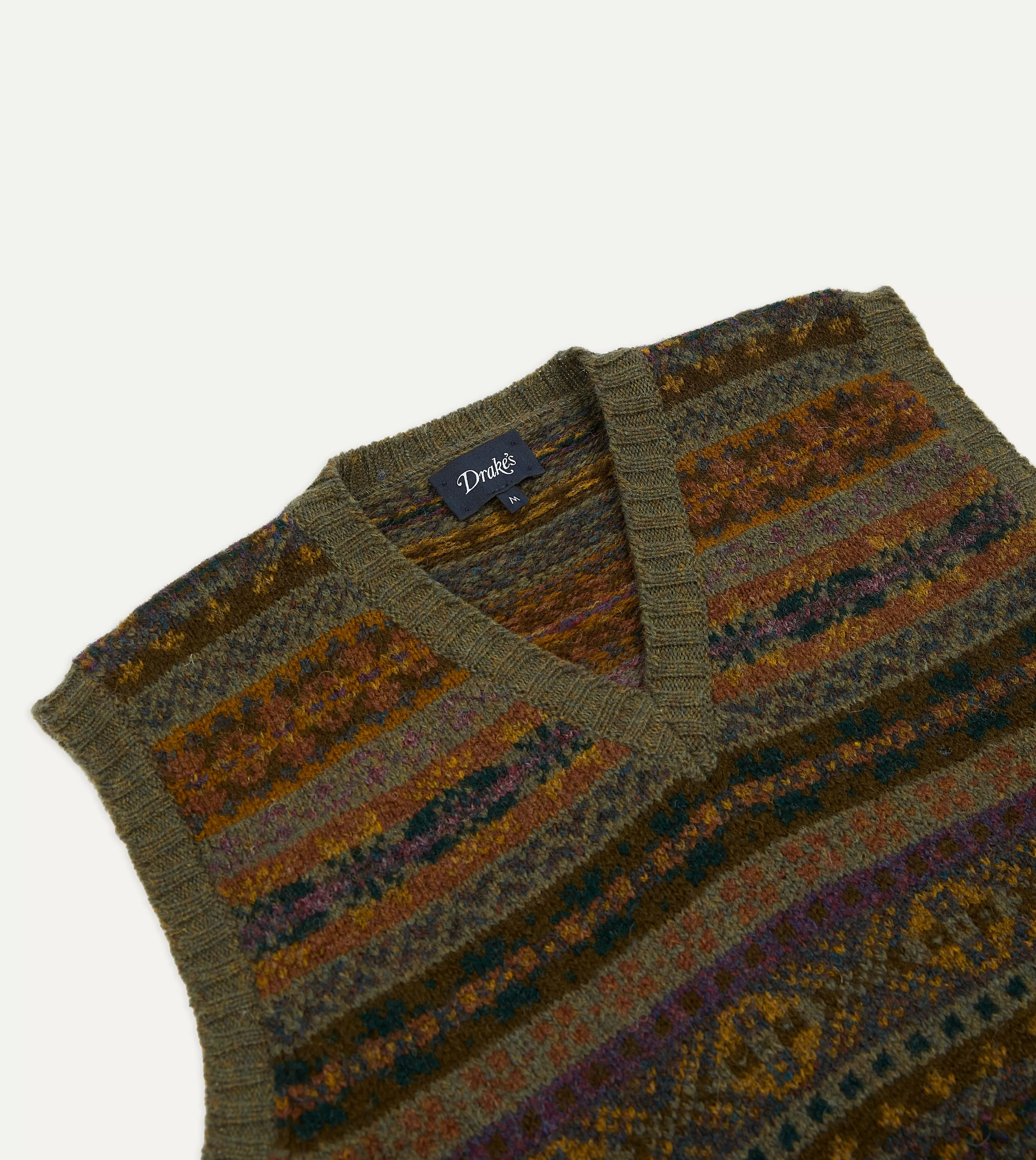 Green Fair Isle Lambswool Sleeveless V-Neck Jumper