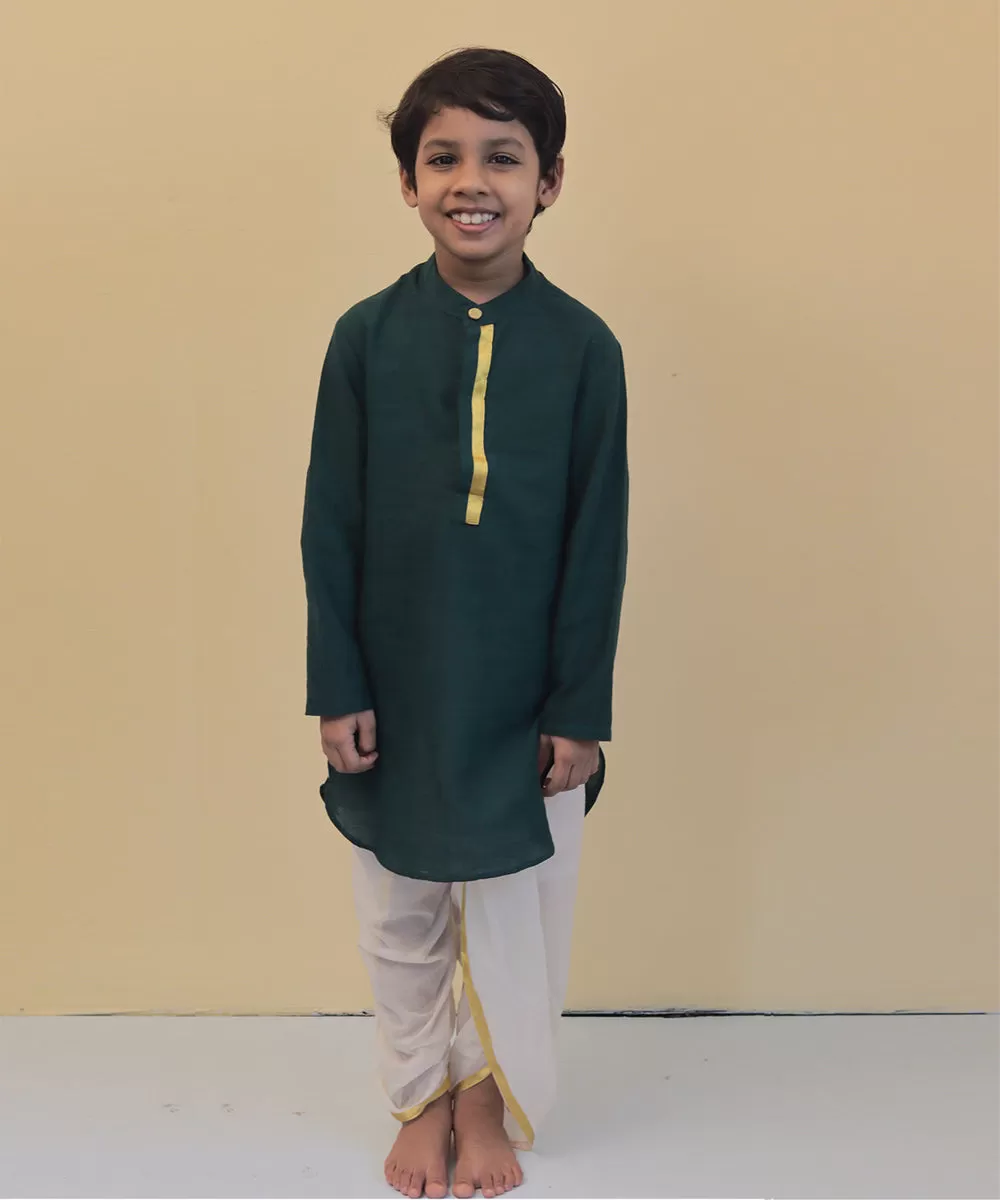 Green handwoven cotton kasavu border kurta