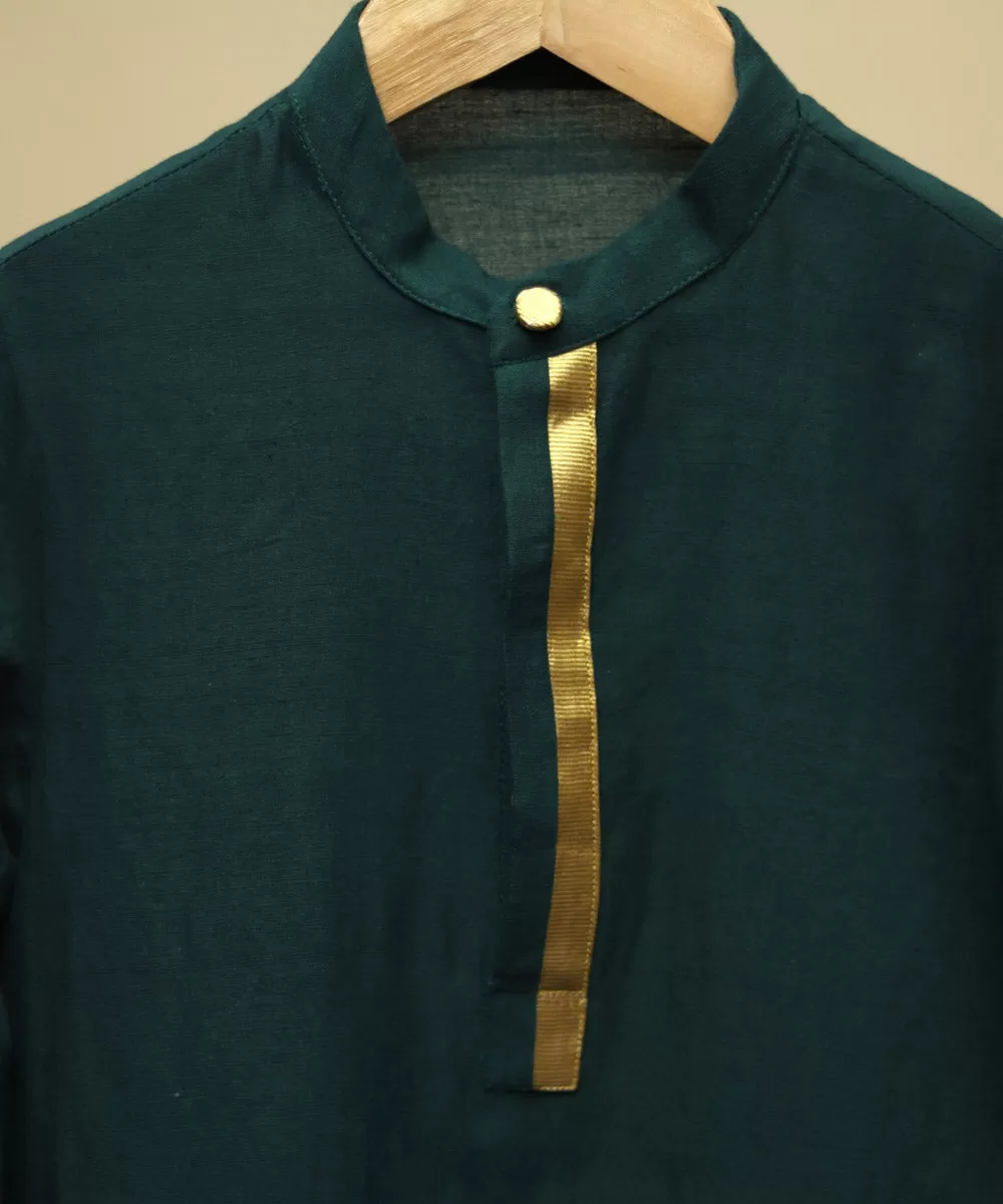 Green handwoven cotton kasavu border kurta