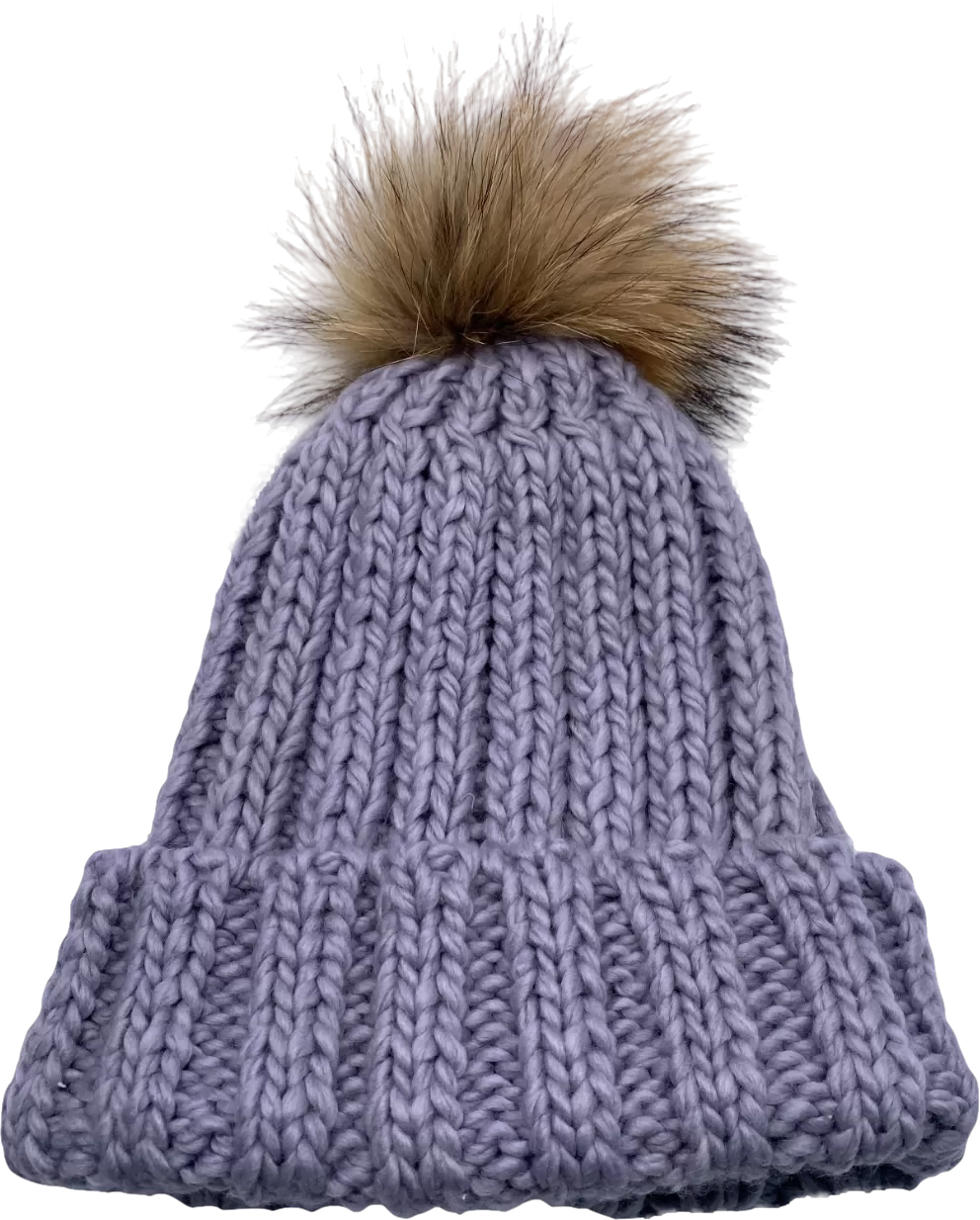 Grey Fox Fur Bobble Hat One Size