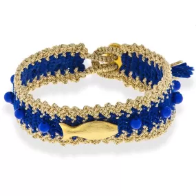 Handmade Macrame Royal Blue Gold Fish Bracelet