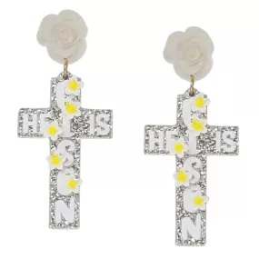 HE IS RISEN Easter Cross Acrylic Drop Earrings