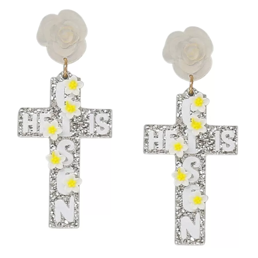 HE IS RISEN Easter Cross Acrylic Drop Earrings