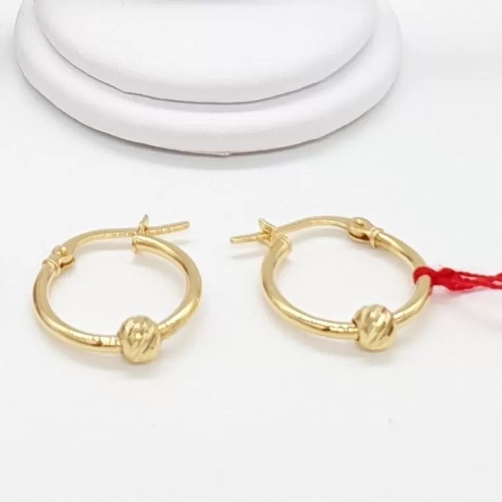 Hoop Earrings Single Ball 18K Gold