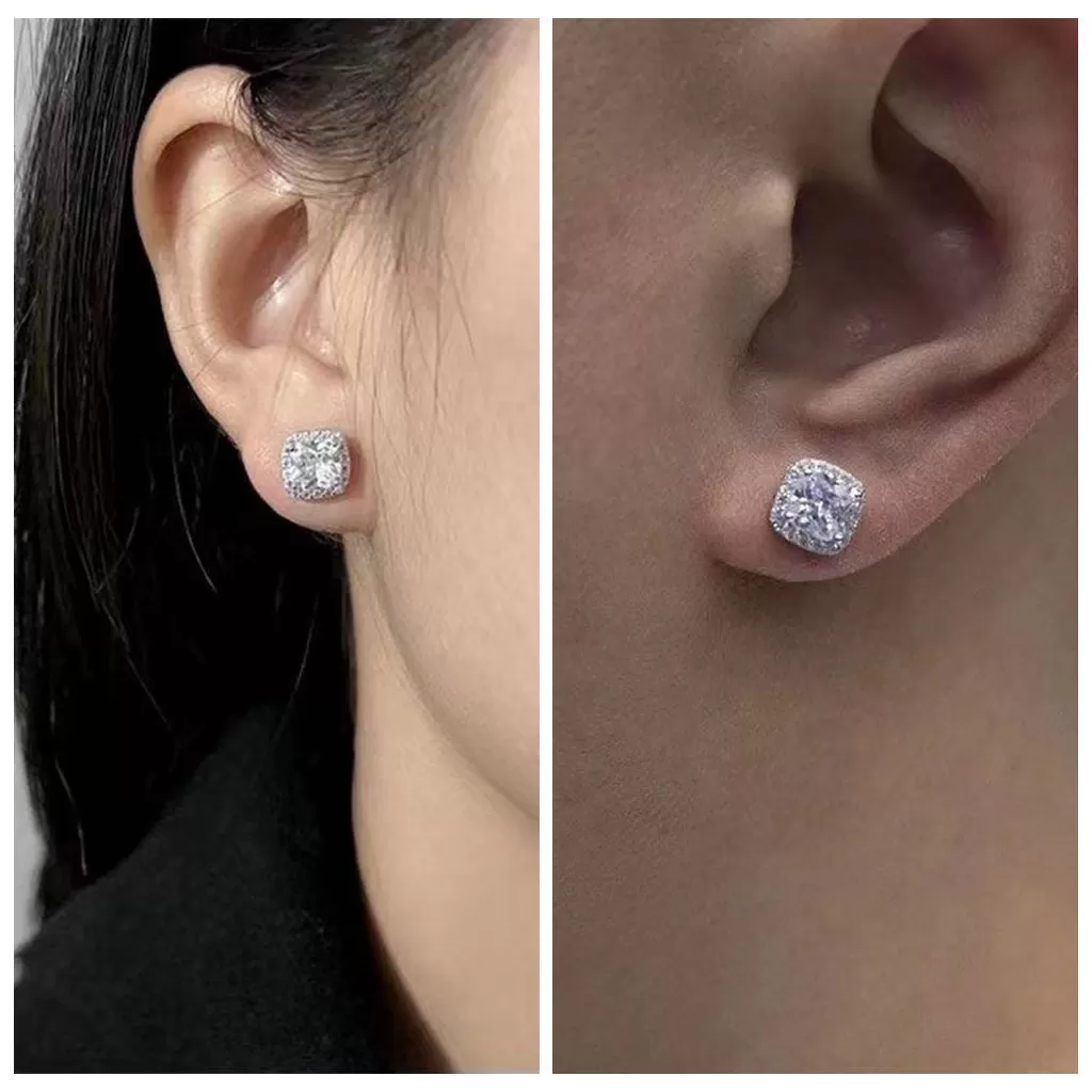 Iced Out CZ Paved Square Stud Earrings