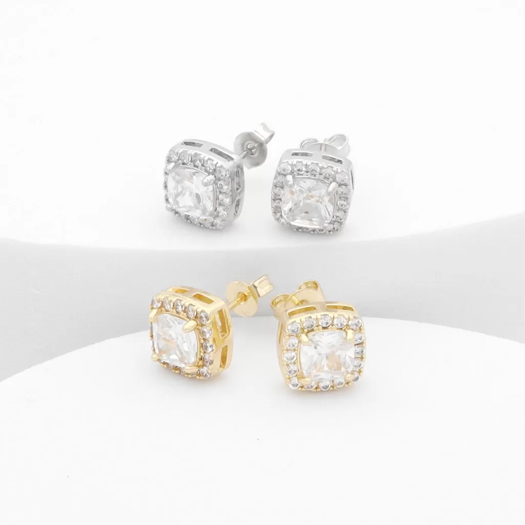 Iced Out CZ Paved Square Stud Earrings