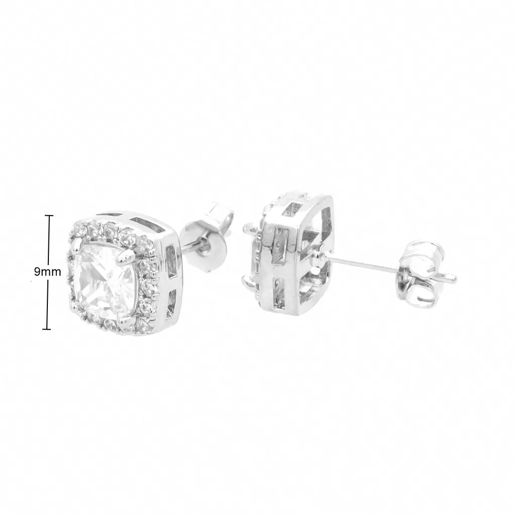 Iced Out CZ Paved Square Stud Earrings