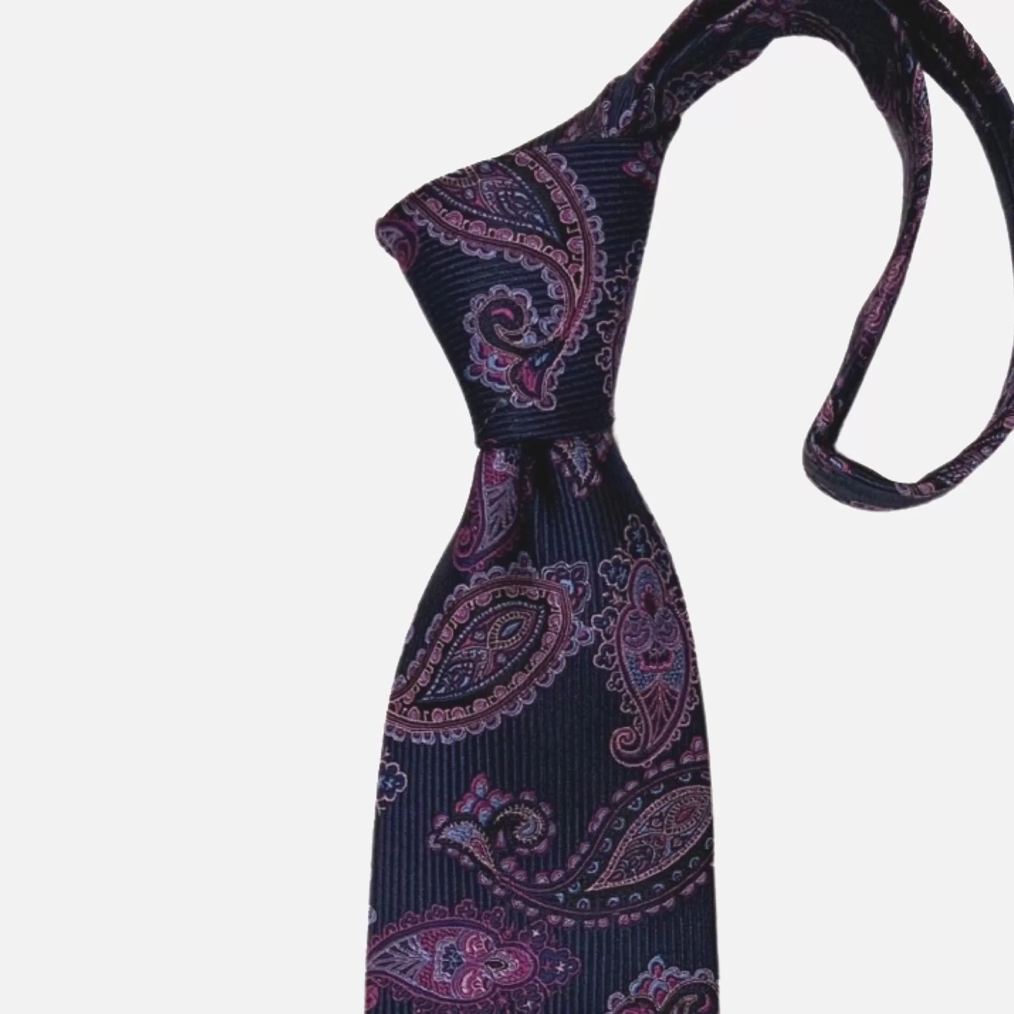 JZ Richards Navy Blue Tie - Handcrafted Elegance, 100% Silk, Made in the USA - Paisley Pattern with Light Blues, Pink, and Purple Accents