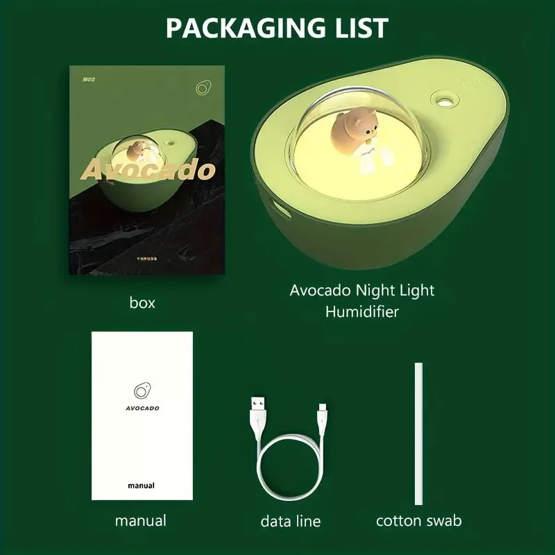 Kawaii Avocado Cat Humidifier Night Light