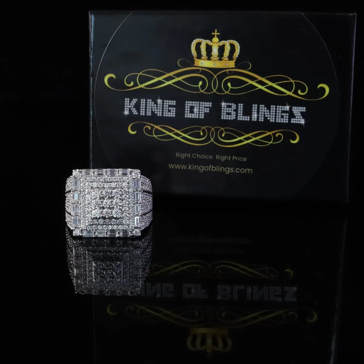 King of Bling's 925 Silver White 5.00ct VVS 'D' Moissanite Rectangle Rings Sz 10 Men's/Womens