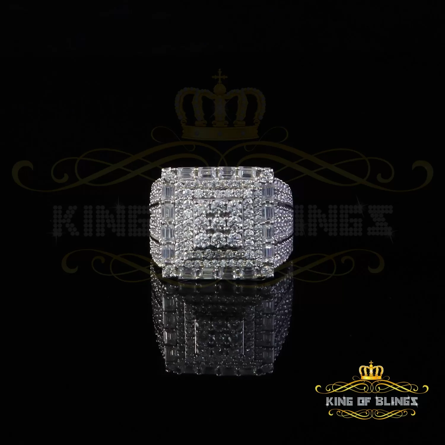 King of Bling's 925 Silver White 5.00ct VVS 'D' Moissanite Rectangle Rings Sz 10 Men's/Womens