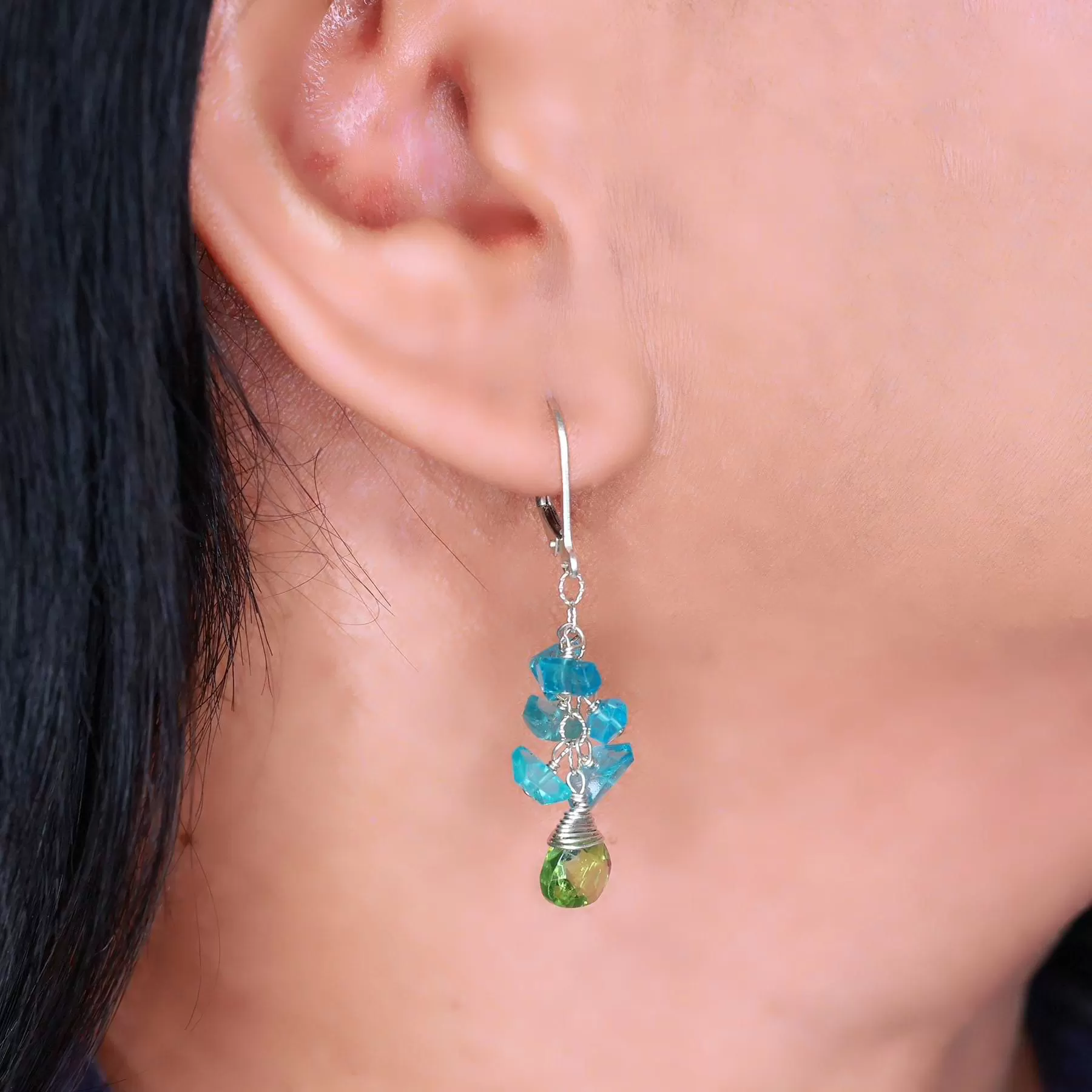 Lagoon - Peridot and Apatite Cluster Earrings