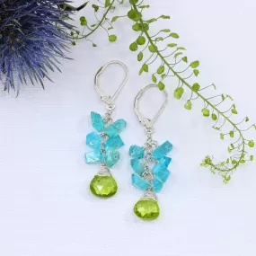 Lagoon - Peridot and Apatite Cluster Earrings