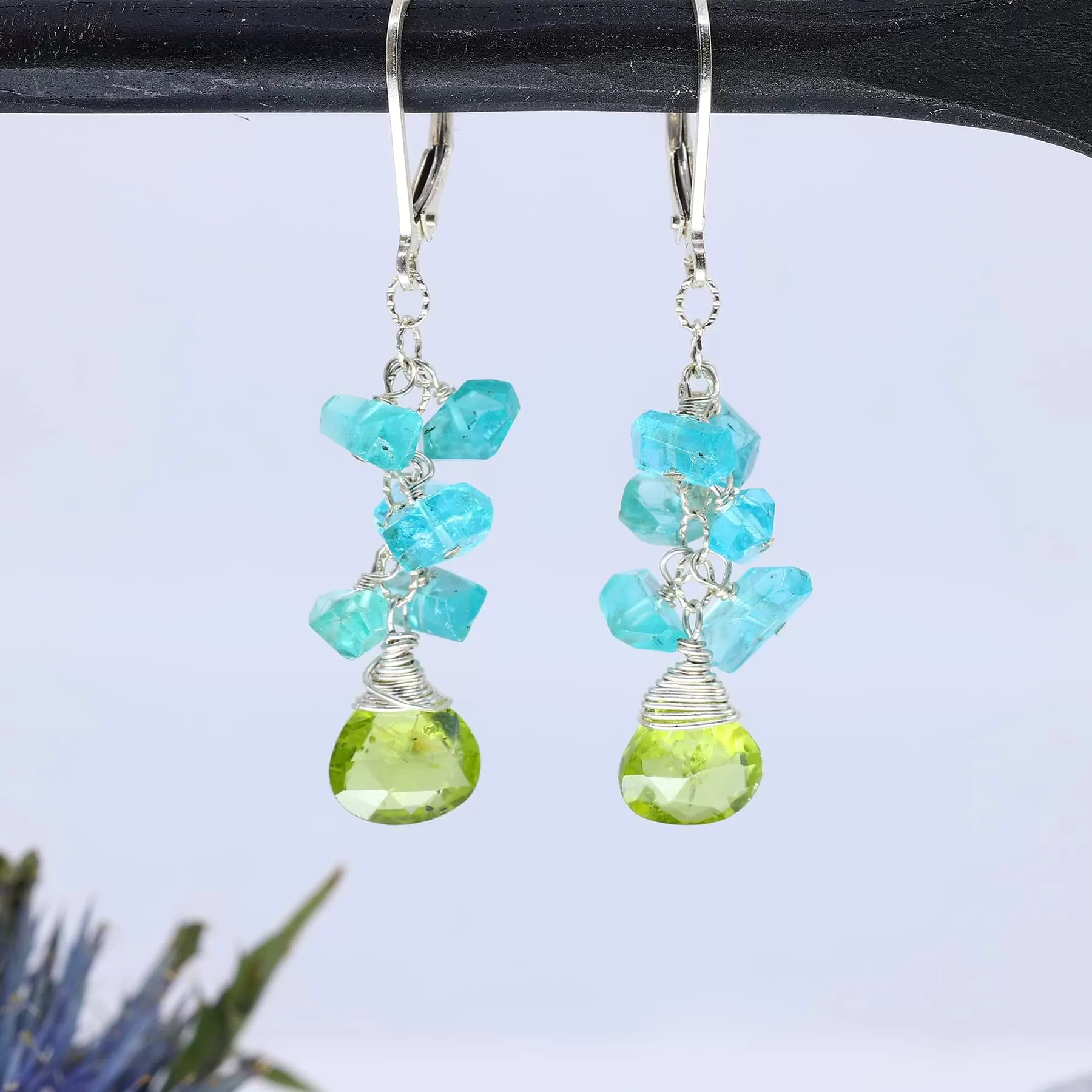 Lagoon - Peridot and Apatite Cluster Earrings