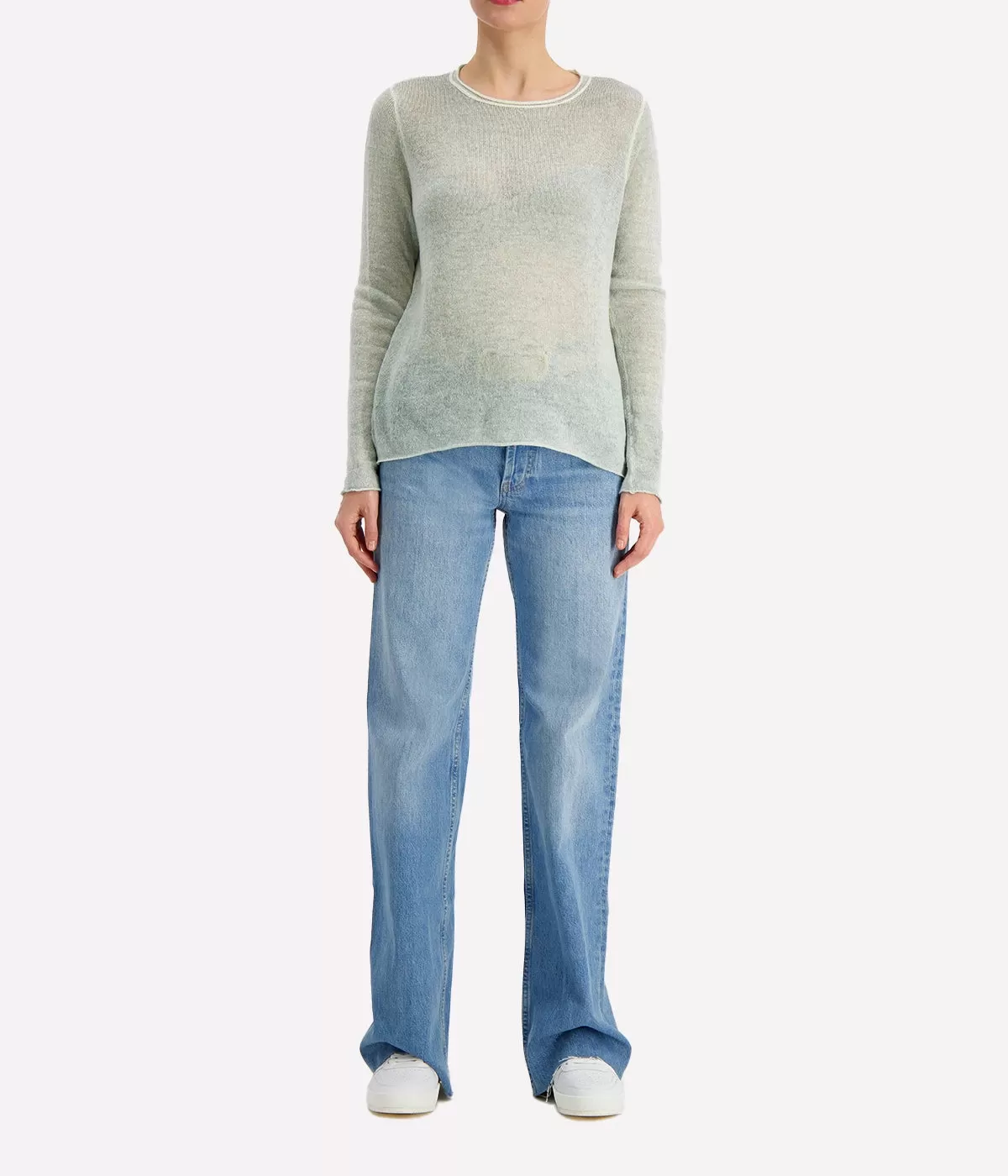 Light Cashmere Off Gauge Round Neck Pullover in Jade