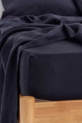 Linen Fitted Sheet Midnight