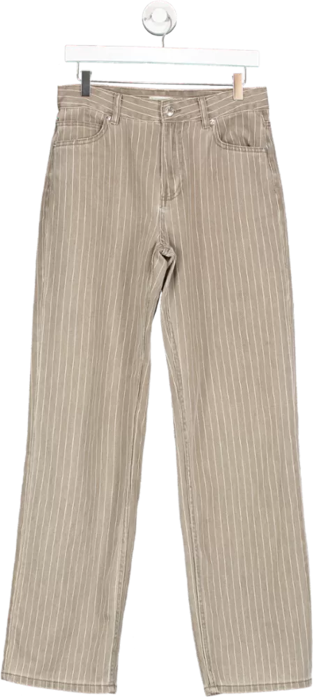 MANGO Brown Pinstripe Wideleg Jeans UK 8