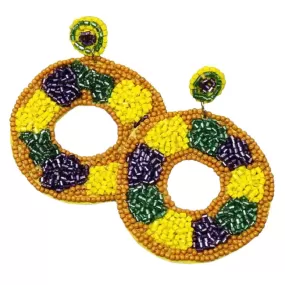 Mardi Gras King's Cake Seed Bead Drop Earrings