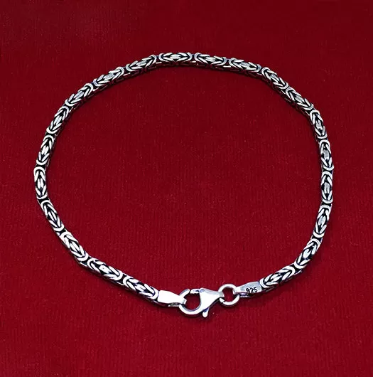 Men's Solid Sterling Silver Bracelet 4 mm Square Byzantine Chain