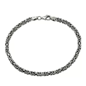 Men's Solid Sterling Silver Bracelet 4 mm Square Byzantine Chain