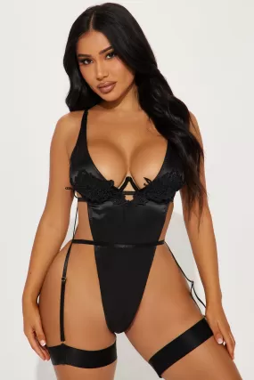 Midnight Desires Satin Teddy - Black