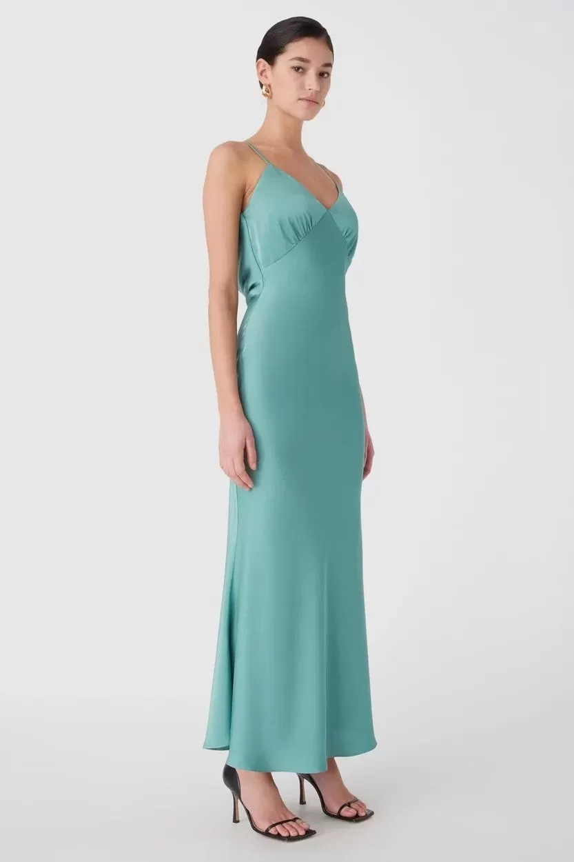 Misha Vida Satin Midi Dress - Juniper Green