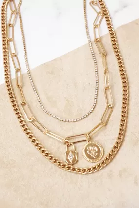 Multi Layer Chain Necklace Gold tone with small pendants