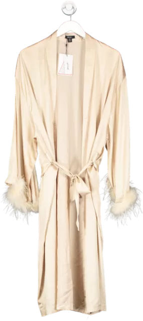 Nasty Gal Metallic Feather Trim Satin Longline Dressing Gown UK 10