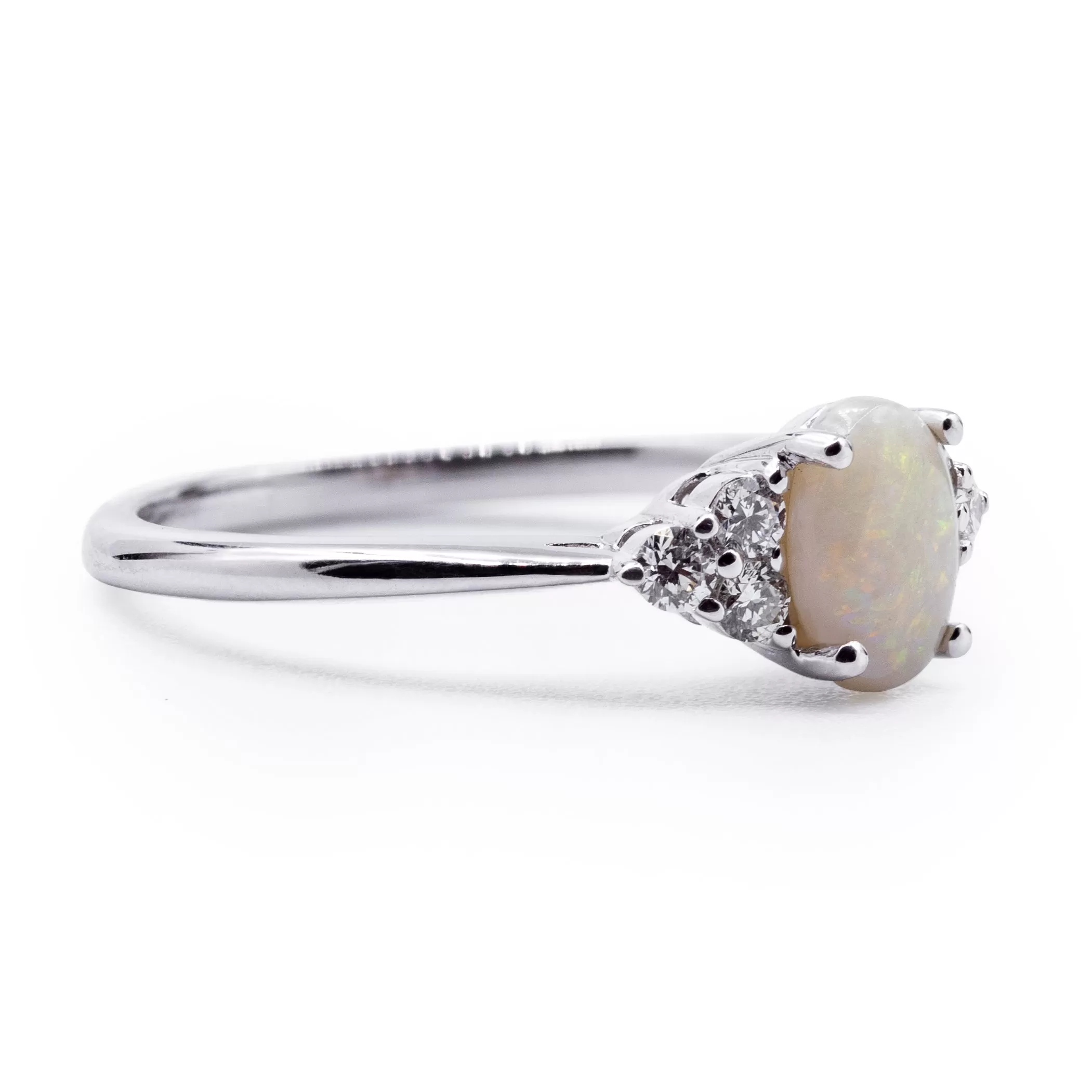 Natural Australian White Opal with Diamond 7-Stone Ring