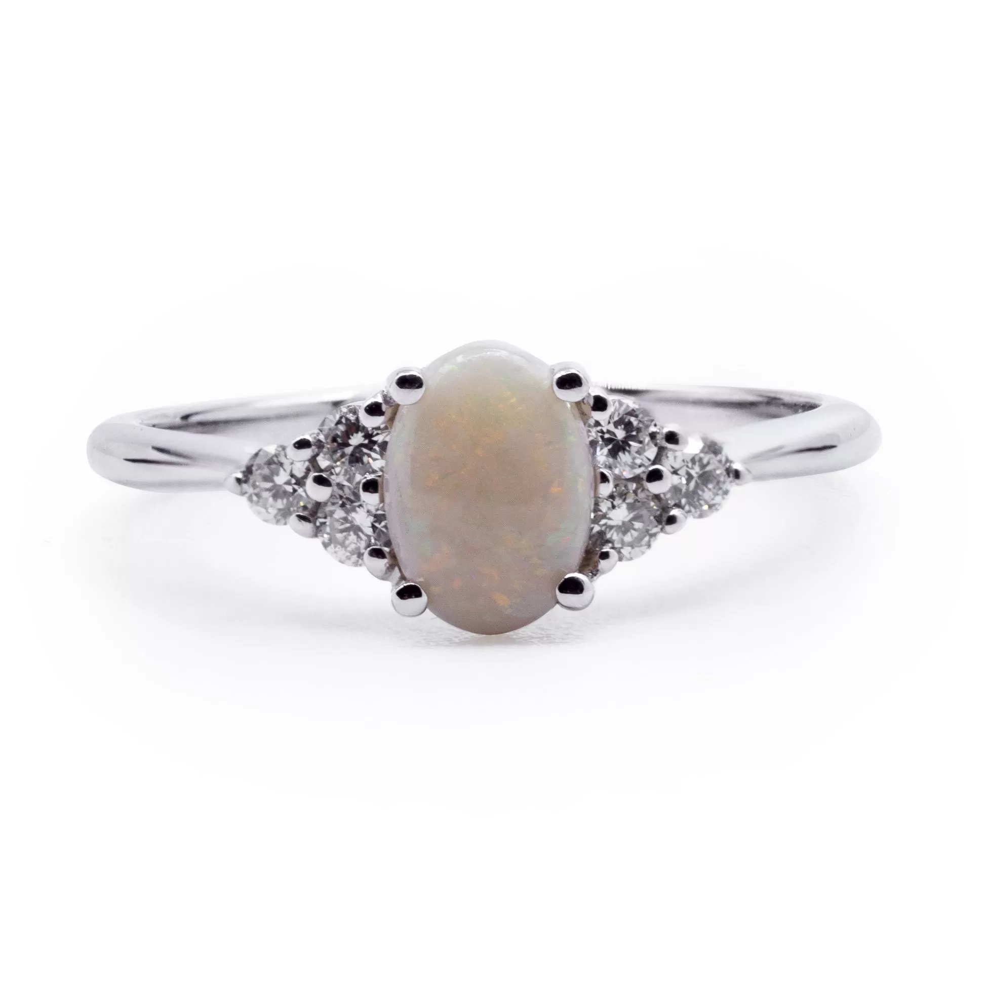 Natural Australian White Opal with Diamond 7-Stone Ring