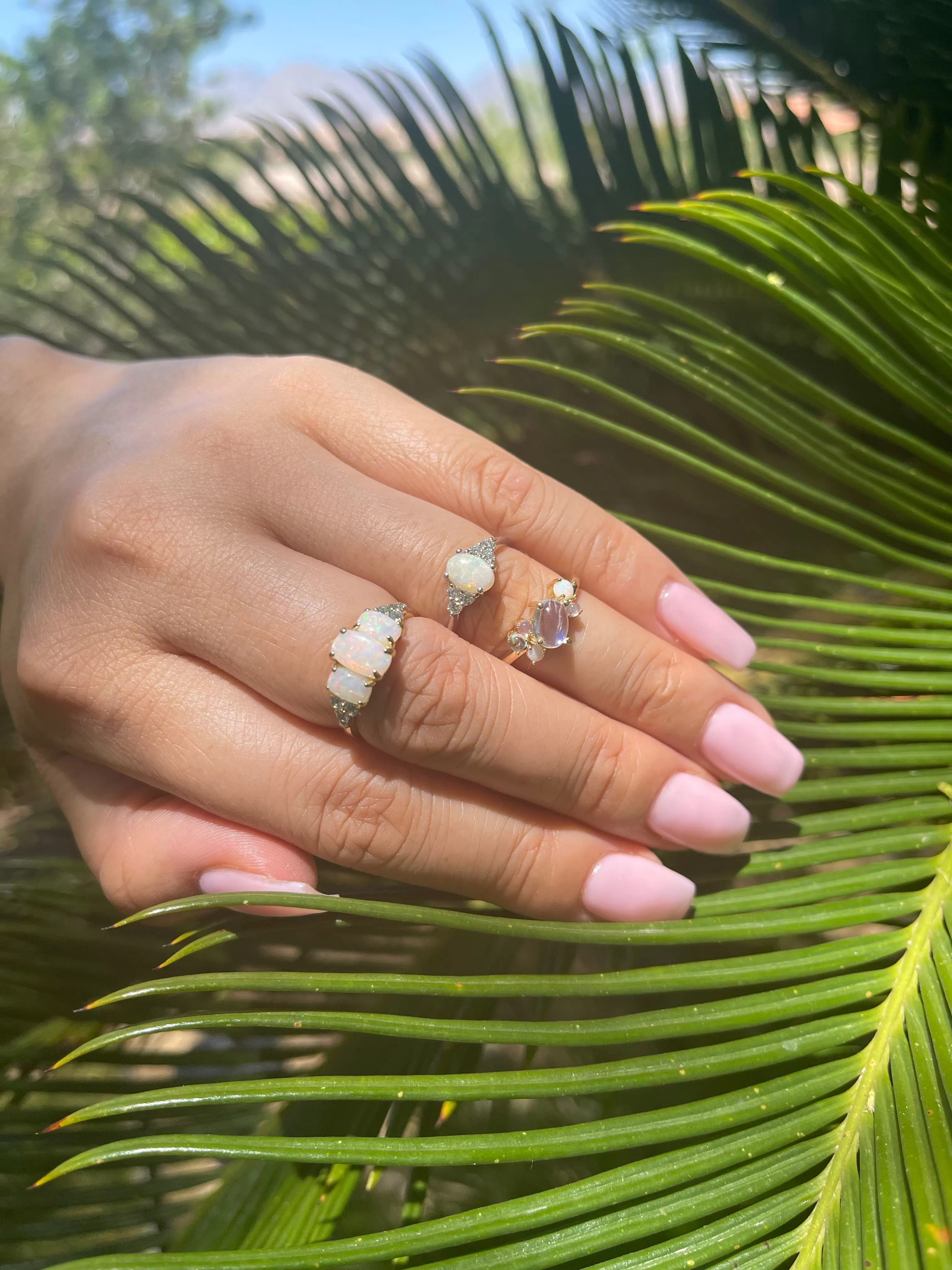 Natural Opal, Moonstone, Quartz Multi-Stone Ring