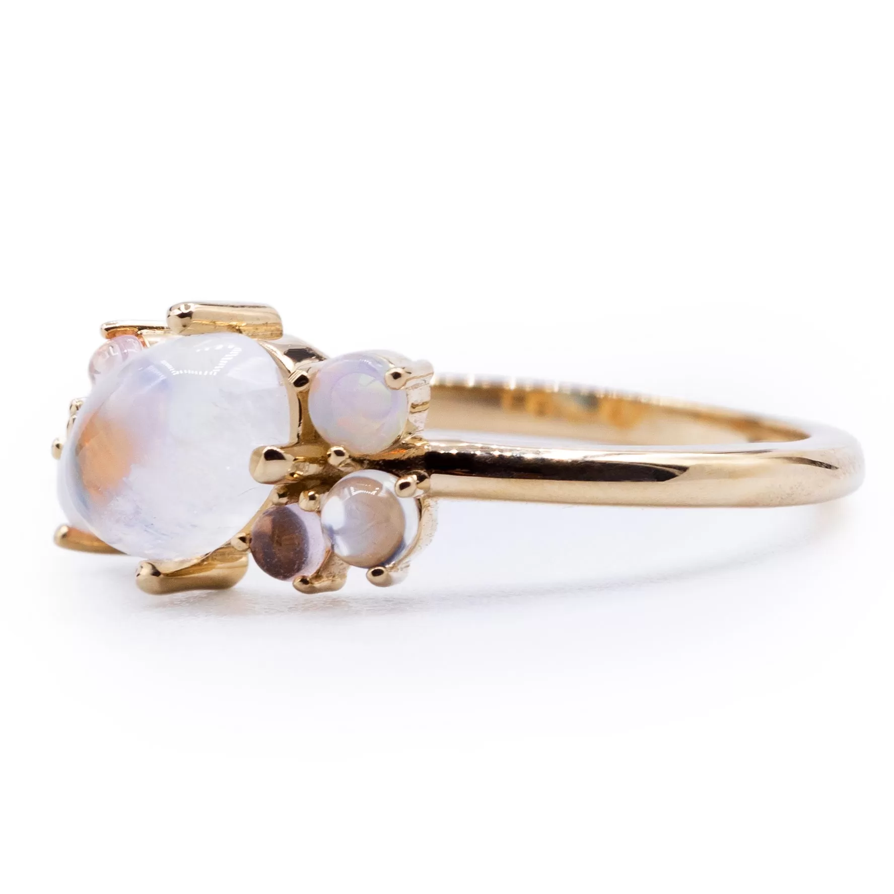 Natural Opal, Moonstone, Quartz Multi-Stone Ring